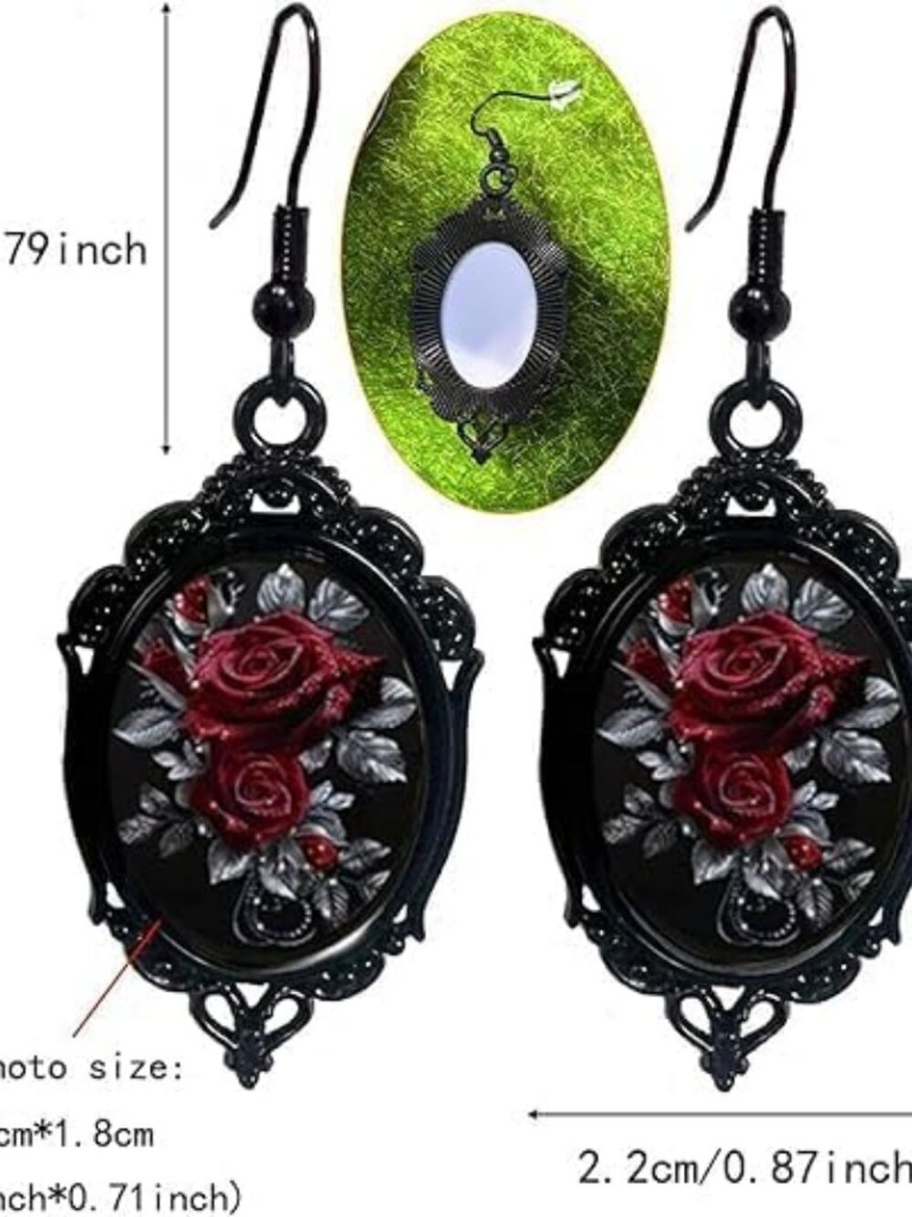 Women's Black Vintage Crystal Glass Flower Drop Dark Punk Style Rose Earring - Picture 5 of 5